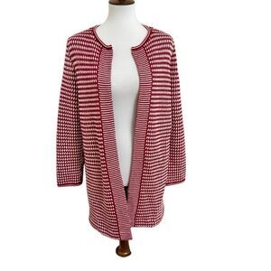 Talbots Pure Merino Wool Red & White Open Front Cardigan Size Large Petite